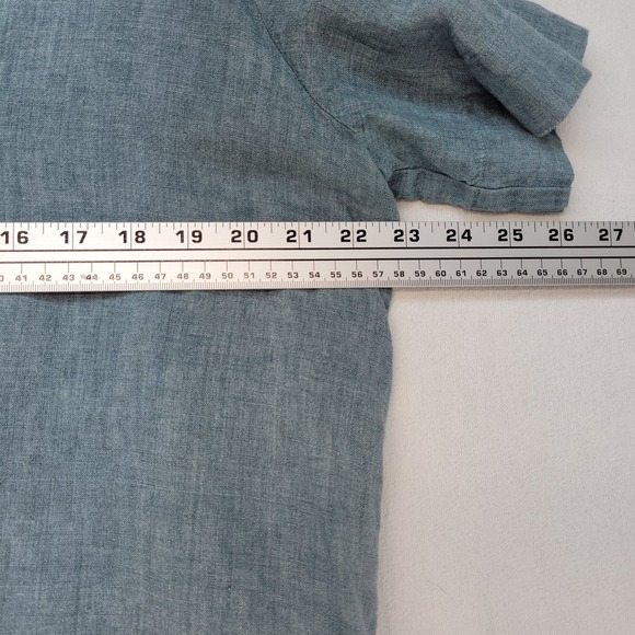 Eileen Fisher Shirt Womens Large Blue Organic Linen Short Sleeve Button Down - Picture 5 of 7